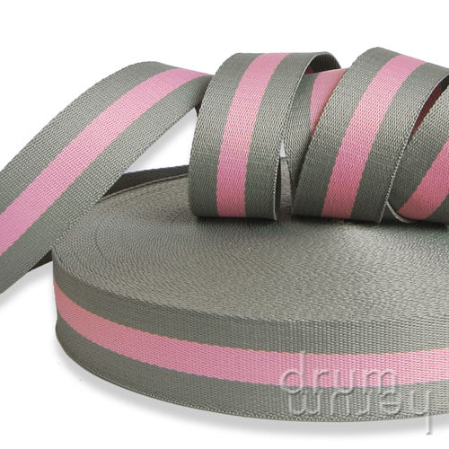 Gurtband POLY 38 mm | grau-rosa gestreift